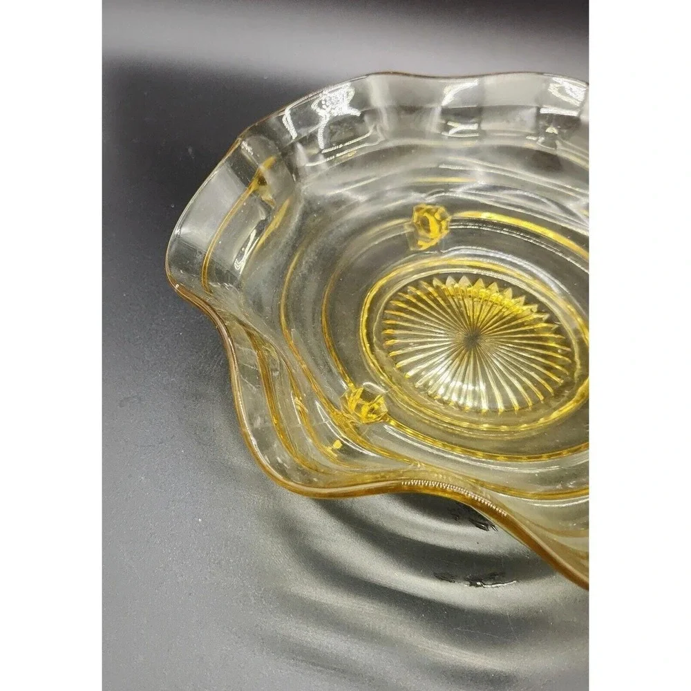 Lancaster Topaz Yellow 3 Toed ElegantCenterpiece, Fruit Bowl-Ruffle Ribbon Sides